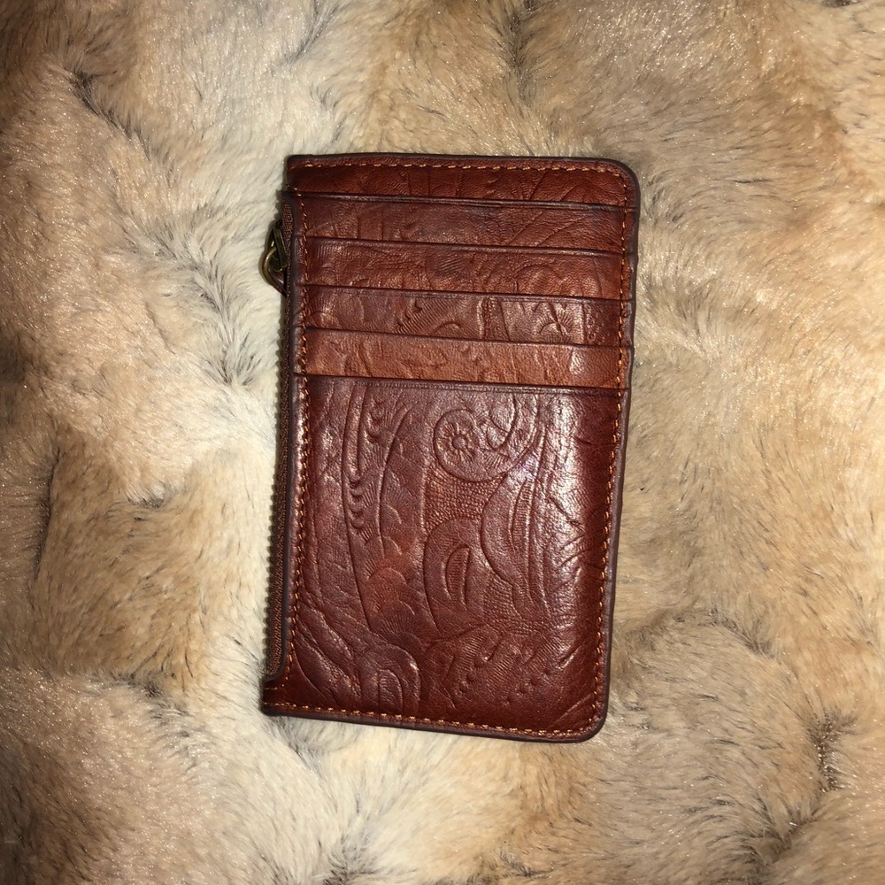 Leather card holder with change pouch